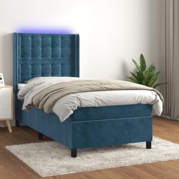 ARDEBO.de - Boxspringbett mit Matratze & LED Dunkelblau 90x190 cm Samt