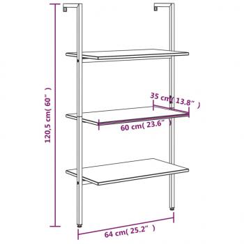 Leiterregal mit 3 Böden Schwarz 64x35x120,5 cm