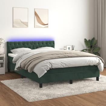 ARDEBO.de - Boxspringbett mit Matratze & LED Dunkelgrün 140x190 cm Samt