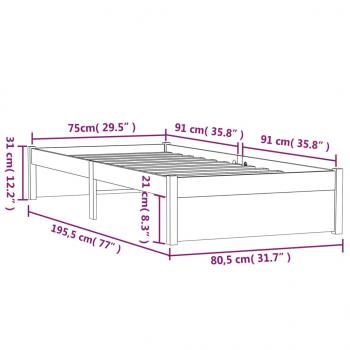 Massivholzbett Weiß 75x190 cm