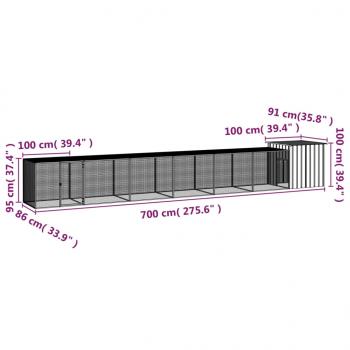 Hühnerkäfig Grau 700x91x100 cm Verzinkter Stahl