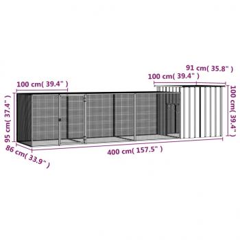 Hühnerkäfig Grau 400x91x100 cm Verzinkter Stahl