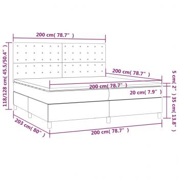 Boxspringbett mit Matratze & LED Hellgrau 200x200 cm Stoff