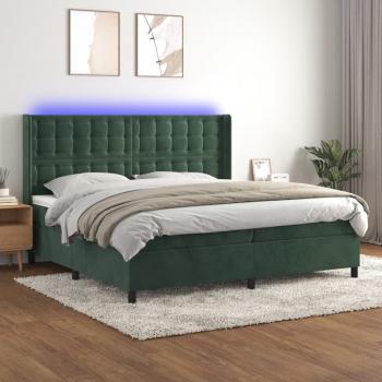 ARDEBO.de - Boxspringbett mit Matratze & LED Dunkelgrün 200x200 cm Samt