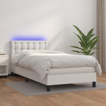 ARDEBO.de - Boxspringbett mit Matratze & LED Weiß 100x200 cm Kunstleder