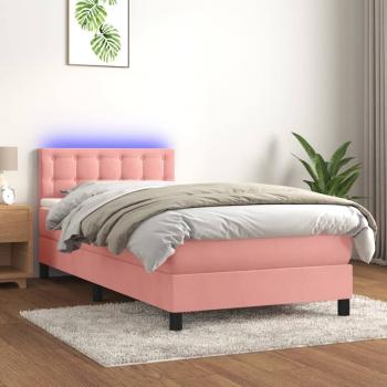 ARDEBO.de - Boxspringbett mit Matratze & LED Rosa 100x200 cm Samt