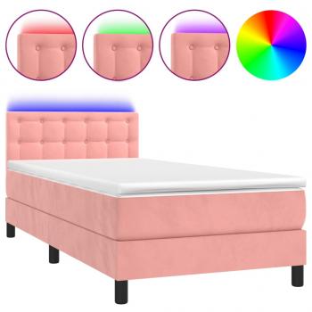 Boxspringbett mit Matratze & LED Rosa 100x200 cm Samt