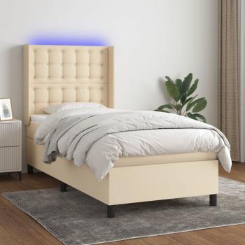 ARDEBO.de - Boxspringbett mit Matratze & LED Creme 100x200 cm Stoff