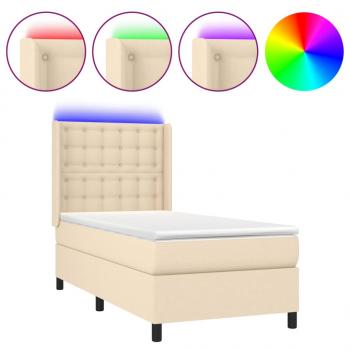 Boxspringbett mit Matratze & LED Creme 100x200 cm Stoff