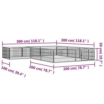 12-tlg. Hundelaufstall Schwarz 100x50cm Stahl Pulverbeschichtet