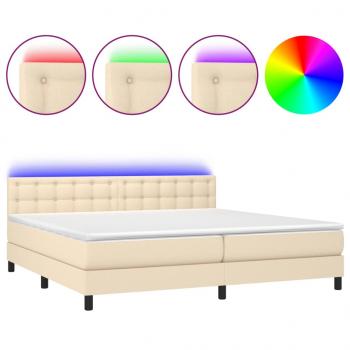 Boxspringbett mit Matratze & LED Creme 200x200 cm Stoff