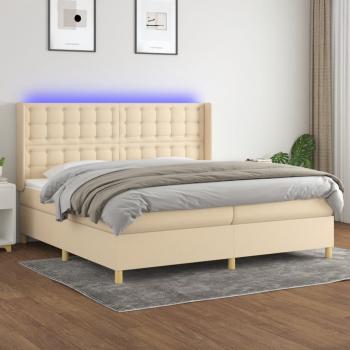 ARDEBO.de - Boxspringbett mit Matratze & LED Creme 200x200 cm Stoff