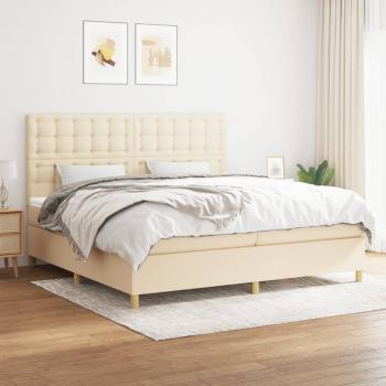 ARDEBO.de - Boxspringbett mit Matratze Creme 200x200 cm Stoff