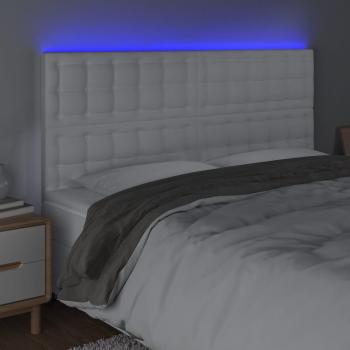 LED Kopfteil Weiß 160x5x118/128 cm Kunstleder