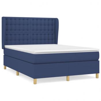 Boxspringbett mit Matratze Blau 140x190 cm Stoff