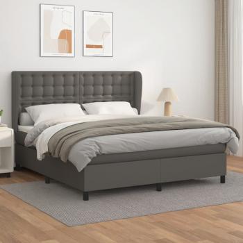 ARDEBO.de - Boxspringbett mit Matratze Grau 160x200 cm Kunstleder