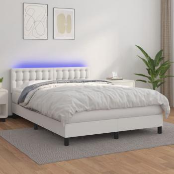 ARDEBO.de - Boxspringbett mit Matratze & LED Weiß 140x190 cm Kunstleder