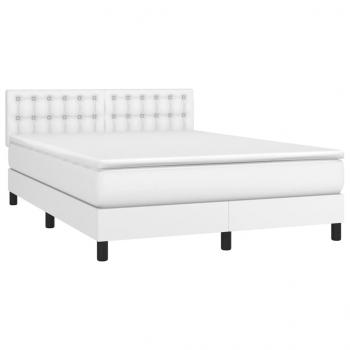 Boxspringbett mit Matratze & LED Weiß 140x190 cm Kunstleder