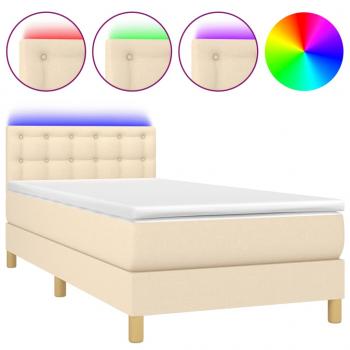 Boxspringbett mit Matratze & LED Creme 90x200 cm Stoff