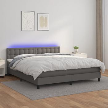 ARDEBO.de - Boxspringbett mit Matratze & LED Grau 160x200 cm Kunstleder