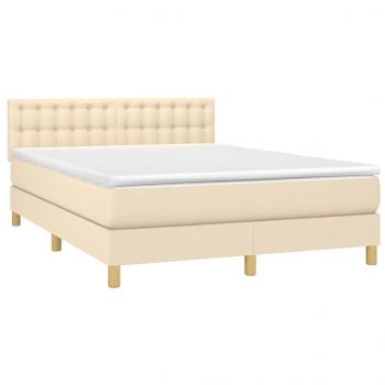 Boxspringbett mit Matratze & LED Creme 140x190 cm Stoff 