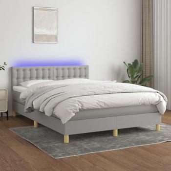 ARDEBO.de - Boxspringbett mit Matratze & LED Hellgrau 140x190 cm Stoff