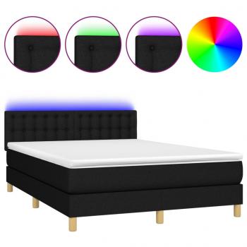 Boxspringbett mit Matratze & LED Schwarz 140x190 cm Stoff