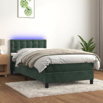 ARDEBO.de - Boxspringbett mit Matratze & LED Dunkelgrün 90x200 cm Samt