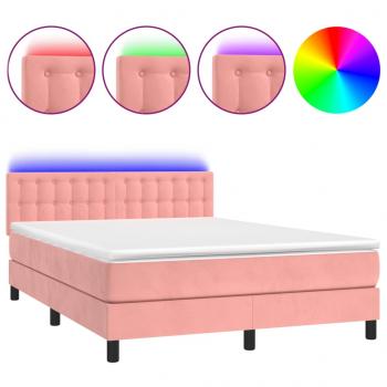 Boxspringbett mit Matratze & LED Rosa 140x200 cm Samt