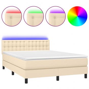 Boxspringbett mit Matratze & LED Creme 140x190 cm Stoff