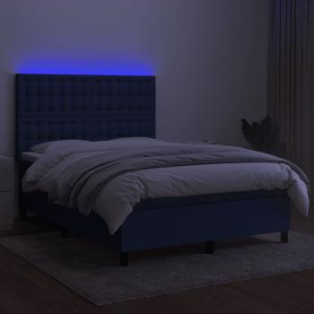 Boxspringbett mit Matratze & LED Blau 140x190 cm Stoff