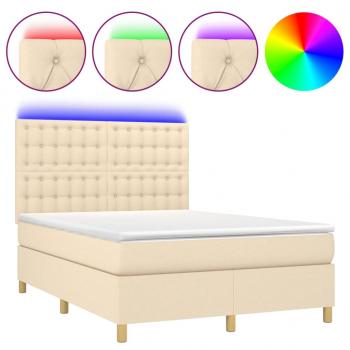 Boxspringbett mit Matratze & LED Creme 140x190 cm Stoff