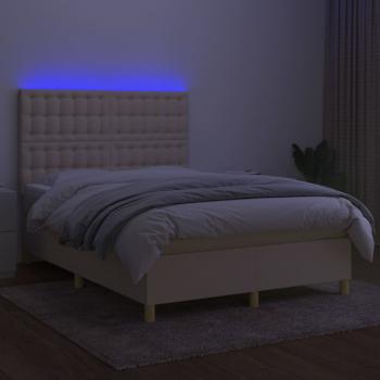 Boxspringbett mit Matratze & LED Creme 140x190 cm Stoff