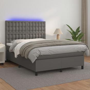 ARDEBO.de - Boxspringbett mit Matratze & LED Grau 140x200 cm Kunstleder