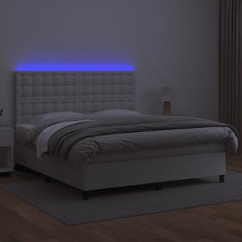 Boxspringbett mit Matratze & LED Weiß 160x200 cm Kunstleder