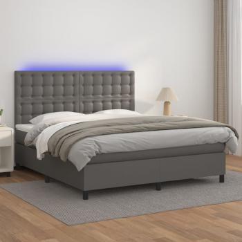 ARDEBO.de - Boxspringbett mit Matratze & LED Grau 160x200 cm Kunstleder