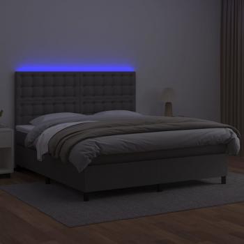 Boxspringbett mit Matratze & LED Grau 160x200 cm Kunstleder