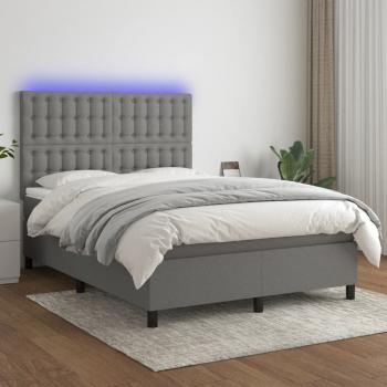 ARDEBO.de - Boxspringbett mit Matratze & LED Dunkelgrau 140x190 cm Stoff