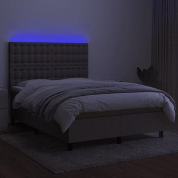 Boxspringbett mit Matratze & LED Taupe 140x200 cm Stoff