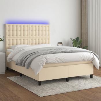 ARDEBO.de - Boxspringbett mit Matratze & LED Creme 140x200 cm Stoff