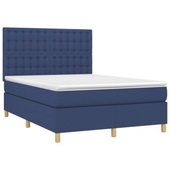 Boxspringbett mit Matratze & LED Blau 140x190 cm Stoff