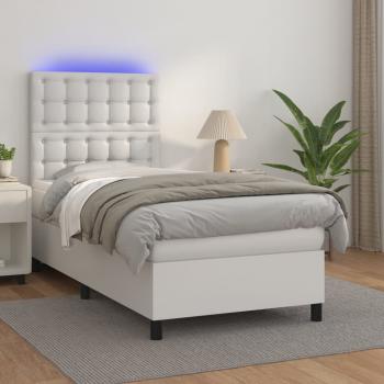 ARDEBO.de - Boxspringbett mit Matratze & LED Weiß 80x200 cm Kunstleder