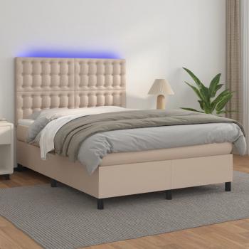 ARDEBO.de - Boxspringbett mit Matratze & LED Cappuccino-Braun 140x200cm