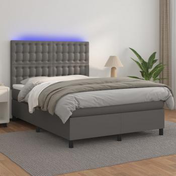 ARDEBO.de - Boxspringbett mit Matratze & LED Grau 140x190 cm Kunstleder