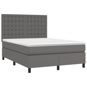 Boxspringbett mit Matratze & LED Grau 140x190 cm Kunstleder