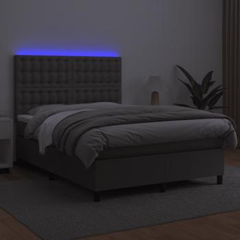 Boxspringbett mit Matratze & LED Grau 140x190 cm Kunstleder