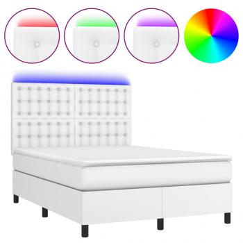 Boxspringbett mit Matratze & LED Weiß 140x190 cm Kunstleder