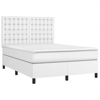 Boxspringbett mit Matratze & LED Weiß 140x190 cm Kunstleder