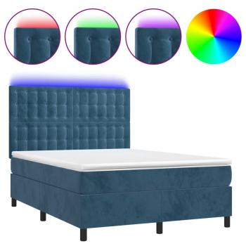 Boxspringbett mit Matratze & LED Dunkelblau 140x190 cm Samt