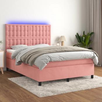 ARDEBO.de - Boxspringbett mit Matratze & LED Rosa 140x190 cm Samt